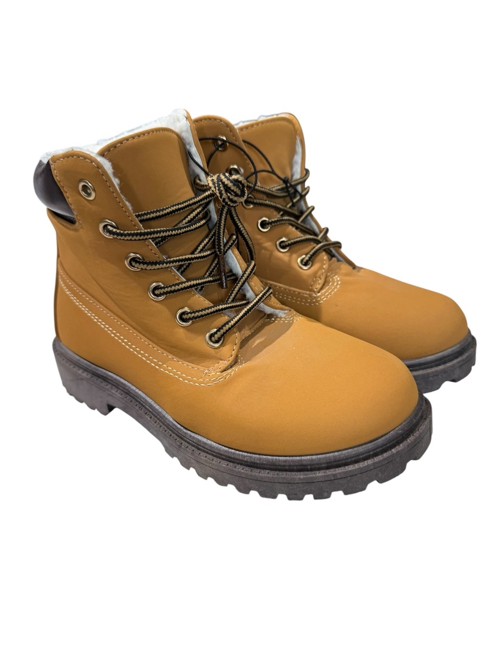 New Xertia Boy's Tan Work-Style Lace-Up Sherpa Lined Boots Size 1